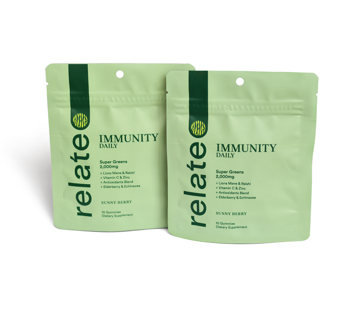 Immunity Daily gummies in premium travel-friendly green pouches with, designed for boosting immunity and health.