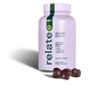 Bottle of Relate Daily Sleep Daily gummies with Snoozy Berry flavor alongside three gummies. They contain low-dose melatonin, reishi, L-theanine, lion's mane, and magnesium.