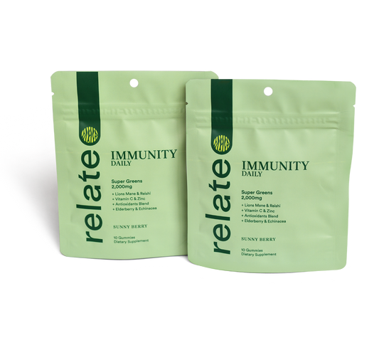 Immunity Daily gummies in premium travel-friendly green pouches with, designed for boosting immunity and health. 