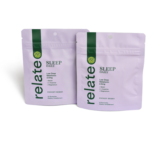 Sleep Daily functional mushroom gummies in premium travel-friendly purple pouches, designed for promoting restful sleep and rejuvenation.